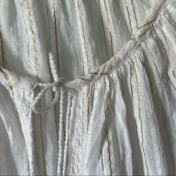 Gap Womens Top Gold Silver Striped Metallic Stripe Tassel Long Sleeve - Picture 10 of 15